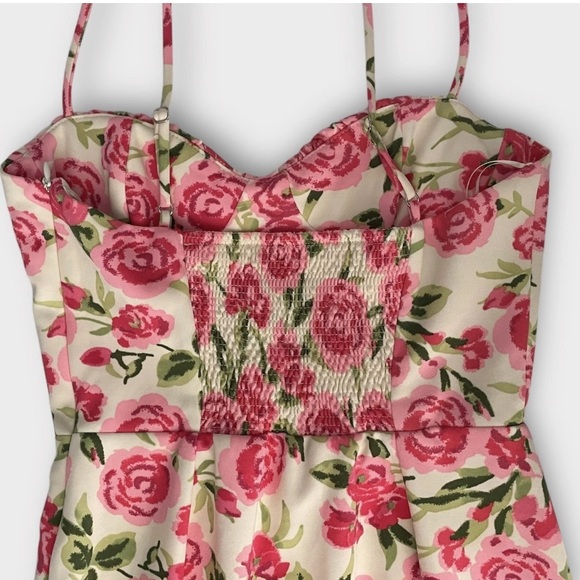 NEW Zara Corset Style Mini Dress Medium Pink White Floral Roses Rose Thin Straps - Picture 5 of 14